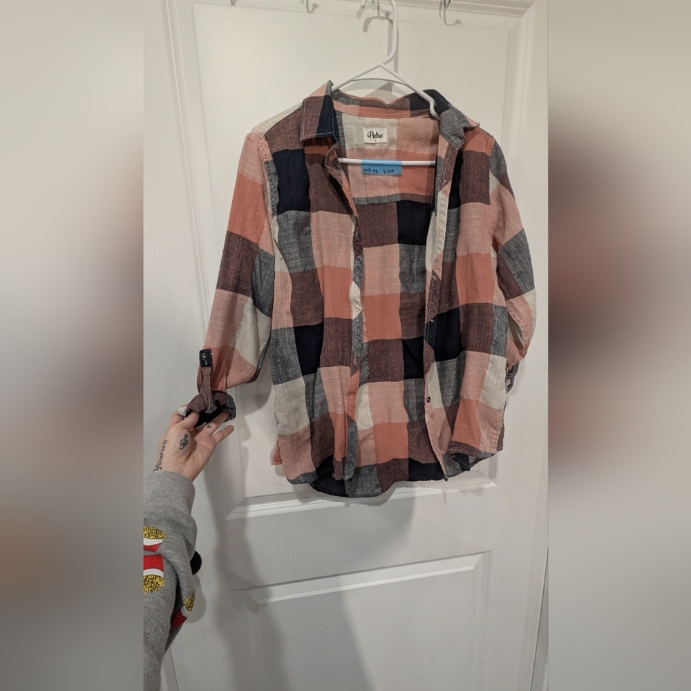 Pulse Plaid Button Down Shirt - Pink, Black, White